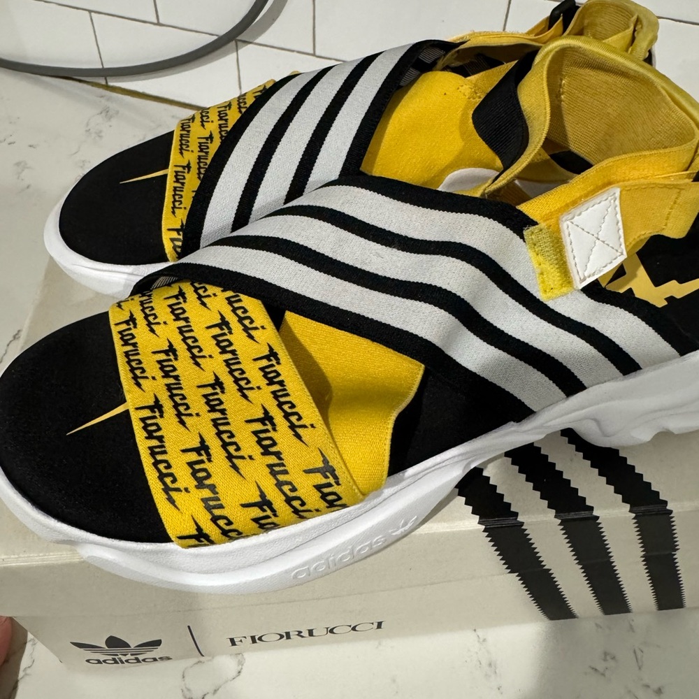 Fiorucci Black and Yellow Striped Sandals - Picture 2 of 10